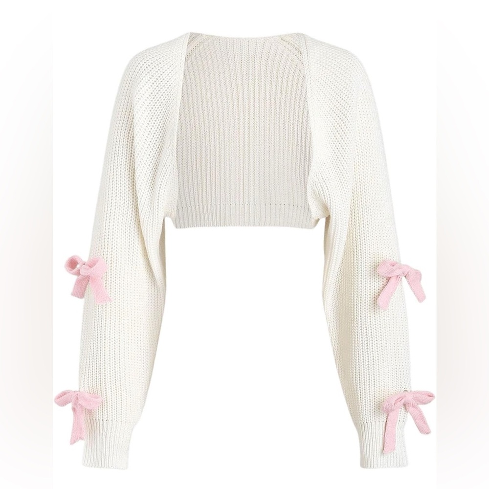 Bow 🎀Long Sleeve Knitted Crop Cute Cardigan Sweater